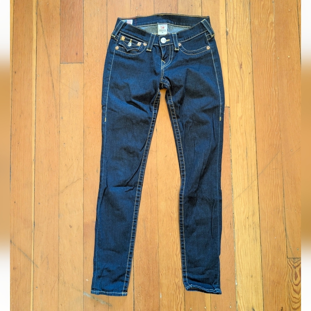 Y2K True Religion Women's Dark Indigo Blue Skinny Jeans Size 25 Indie Sleeze